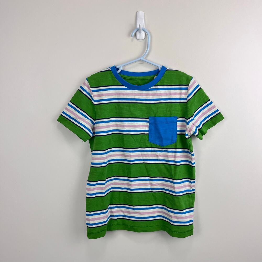 Mini Boden Short Sleeve Striped Pocket T-Shirt Green Blue 6-7 NWOT